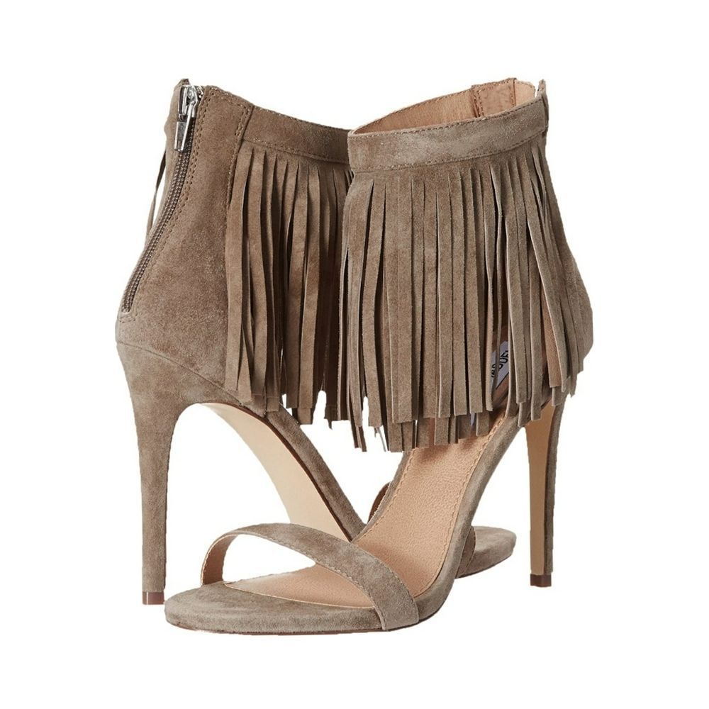 Steve Madden STAARZ Suede Leather Ankle Fringe Dress Sandal Beige Women's Size 9 - Picture 7 of 7